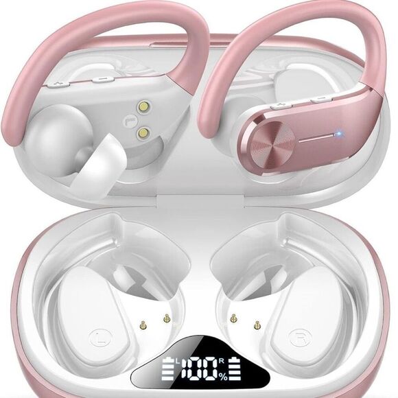 Earbuds Wireless Bluetooth Sports Headphones Waterproof Powerful Bass Pink New - Picture 1 of 5